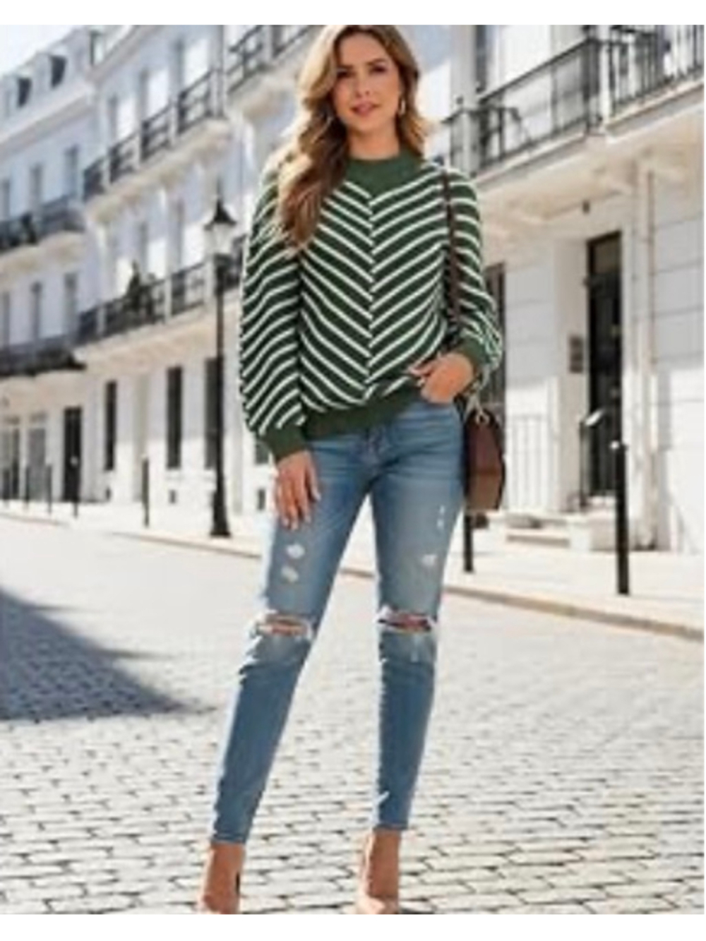 NEW Striped Fall Neck Long Sleeve Loose Pullover Sweater S